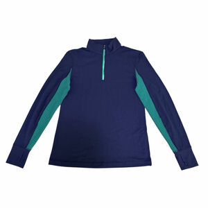 Women's Lululemon 1/2 Zip Pullover Navy Green Thumbholes Size S/M b4